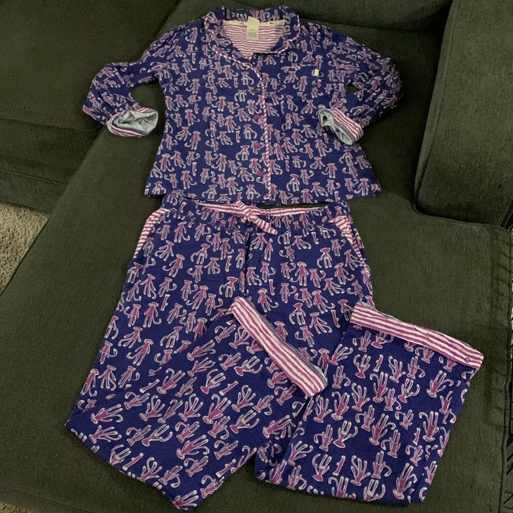 Munki Munki Sock Monkey Button Up Pajama Set Size Small